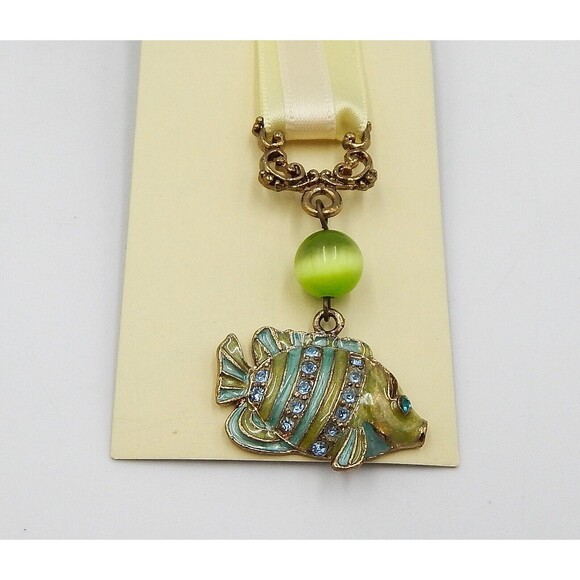 Austrian Crystal Ribbon Bookmark Banded Fish Enameled Rhinestone Two's Company - Picture 2 of 6
